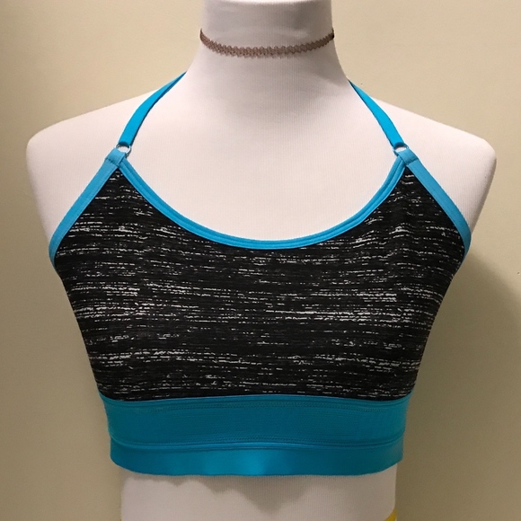 Victoria's Secret Logo T-Back Cotton Bralette Black Marl Blue Mesh Trim L NEW - Picture 2 of 3